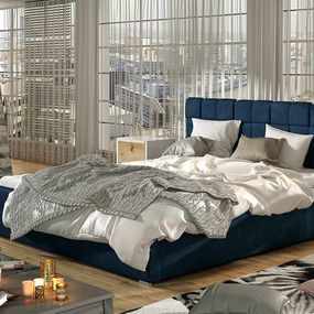 Čalúnená manželská posteľ s roštom Galimo 140 - tmavomodrá