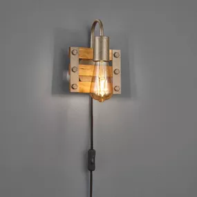 Trio Lighting Nástenné svietidlo Khan vintage kábel zástrčka 1pl, Obývacia izba / jedáleň, kov, drevo, E27, 28W, L: 15 cm, K: 20cm