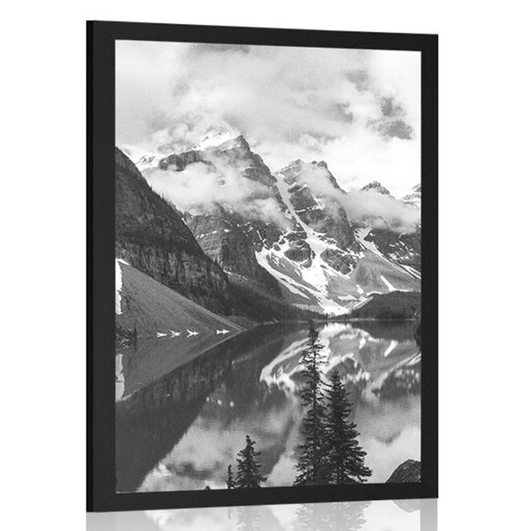 Plagát s paspartou nádherná čiernobiela horská krajina - 20x30 white