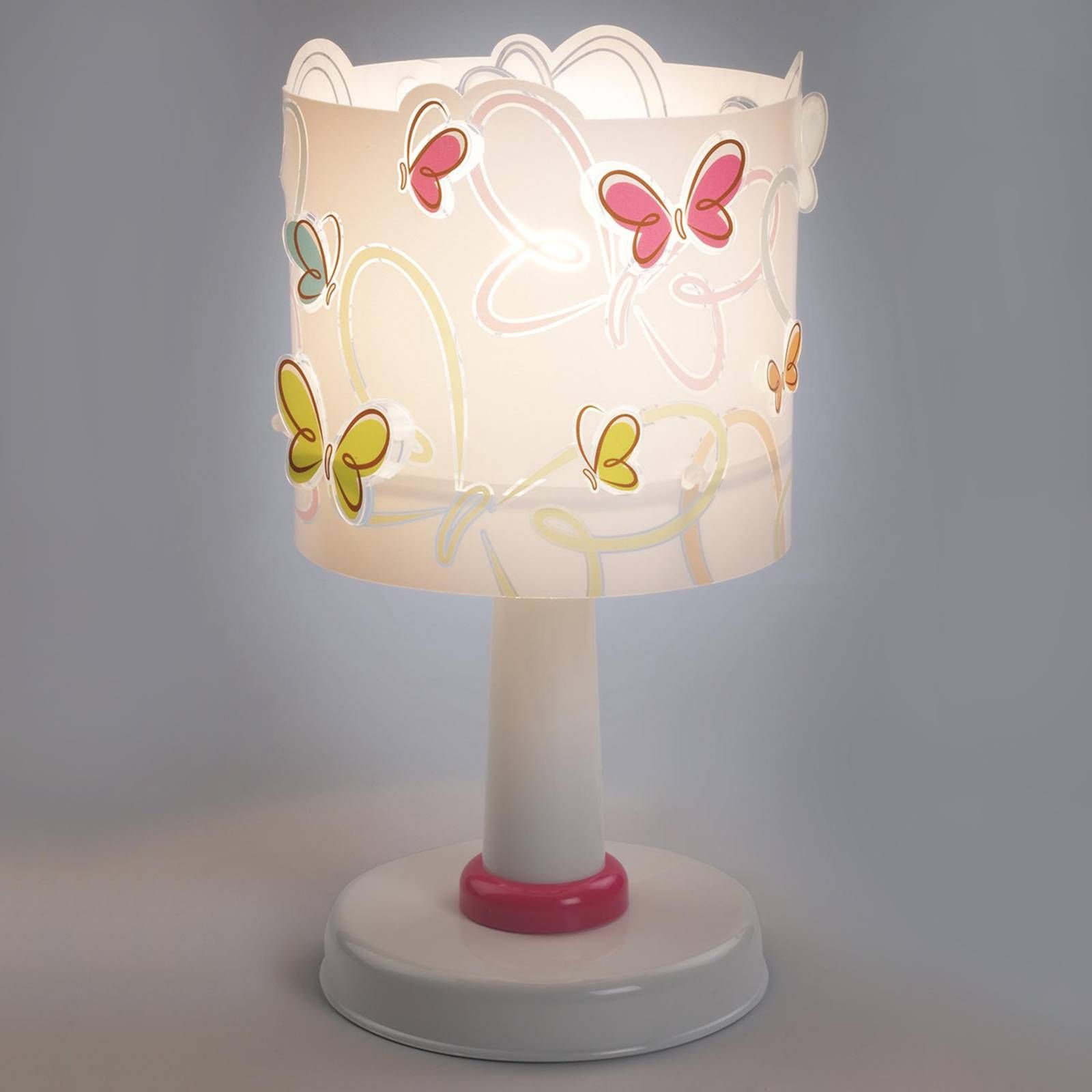 Dalber Butterfly – sladká stolná lampa pre detskú izbu, Detská izba, plast, E14, 40W, K: 29cm