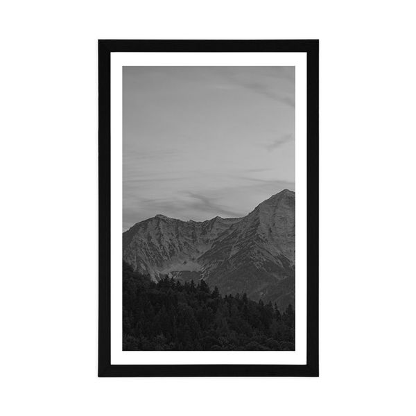 Plagát s paspartou hory v čiernobielom prevedení - 30x45 white