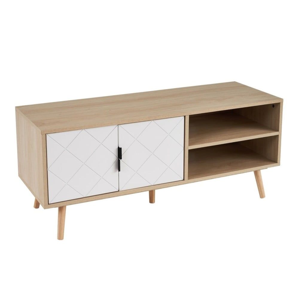 Biely prírodný TV stolík v dekore brezy 110x48,5 cm – Casa Selección