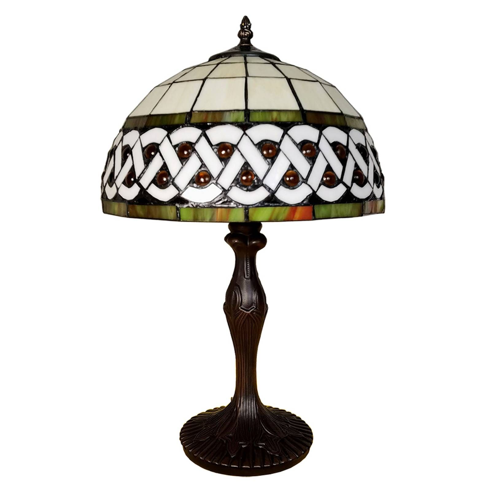 Clayre&Eef Stolová lampa 5LL-6153; Ø 31 cm Tiffany štýl, Obývacia izba / jedáleň, polyrezín, sklo, E27, 40W, K: 43cm