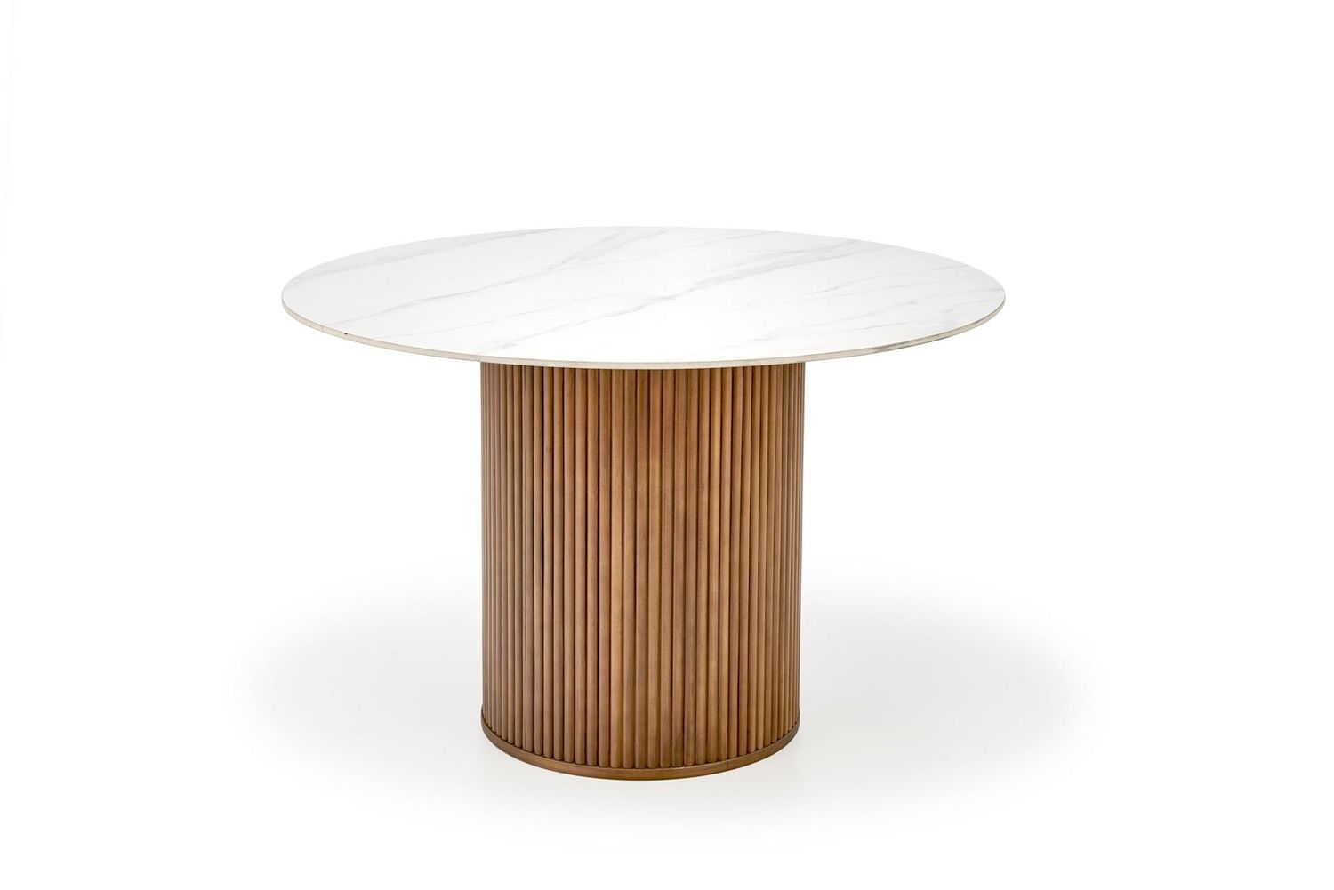 Halmar BRUNO stôl okrúhly, biely mramor/orech