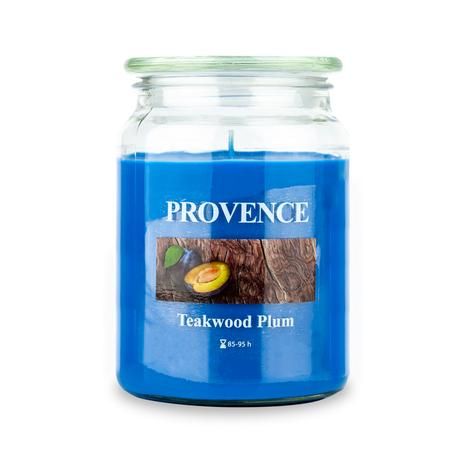 Provence Vonná sviečka v skle PROVENCE 95 hodín teakové drevo a slivka