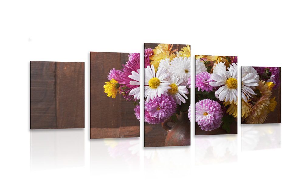 5-dielny obraz zátišie s jesennými chryzantémami