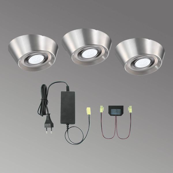 Evotec Podhľadové LED svietidlá PAL CF, 3 kusy, Ø 12 cm, Kuchyňa, kov, sklo, 4W, Energialuokka: F, K: 3.8cm