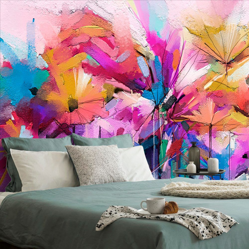 Samolepiaca tapeta abstraktné farebné kvety - 450x300
