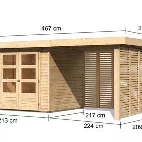 Drevený záhradný domček ASKOLA 2 s prístavkom Lanitplast 240 cm