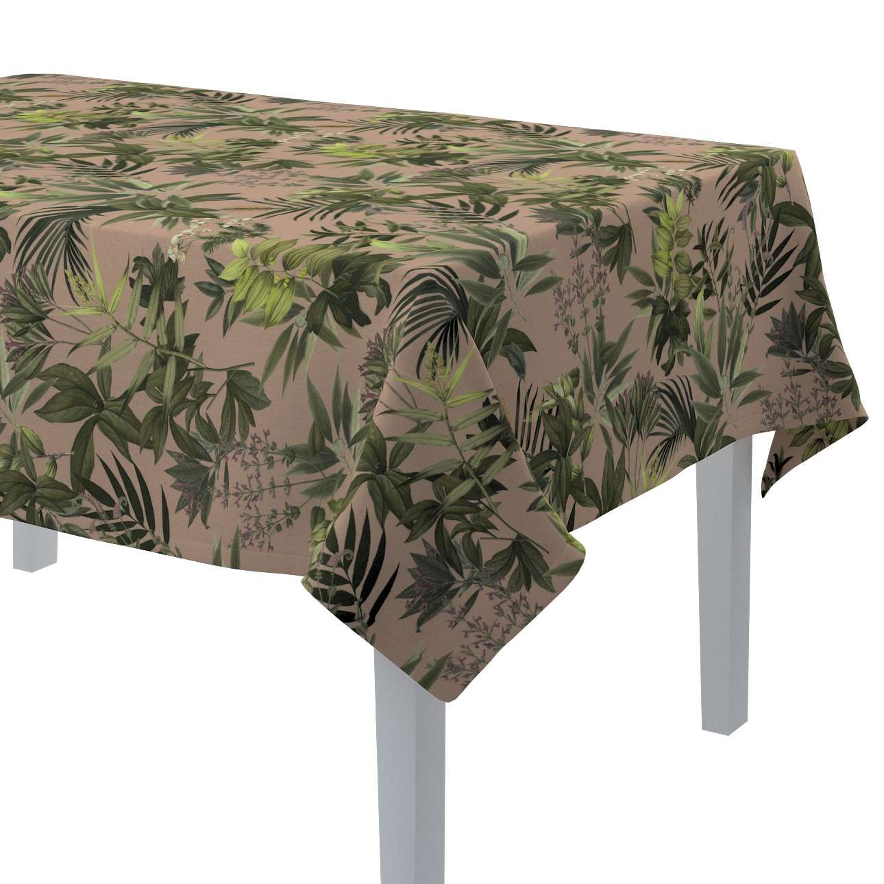 Dekoria Obrus na stôl obdĺžnikový, zelené rastliny na špinavo - ružovom podklade, 130 × 210 cm, Tropical Island, 143-71
