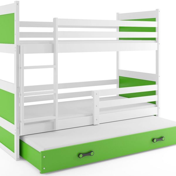 Poschodová posteľ s prístelkou RICO 3 - 160x80cm - Biely - Zelený