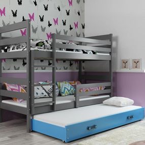 Poschodová posteľ s prístelkou - ERIK 3 - 190x80cm Grafitový - Modrý