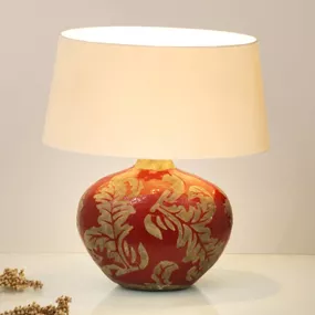 Holländer Stolná lampa Toulouse oválna, výška 43 cm, červená, Obývacia izba / jedáleň, keramika, textil, E27, 60W, L: 27 cm, K: 43cm
