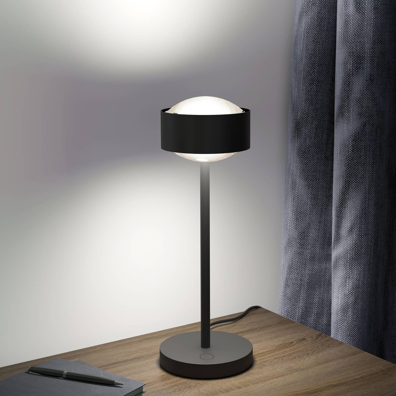 Top Light Puk! 120 Eye Table LED šošovky matné, čierna matná, Obývacia izba / jedáleň, hliníkový zinok, látka, sklo, 12W, K: 37cm