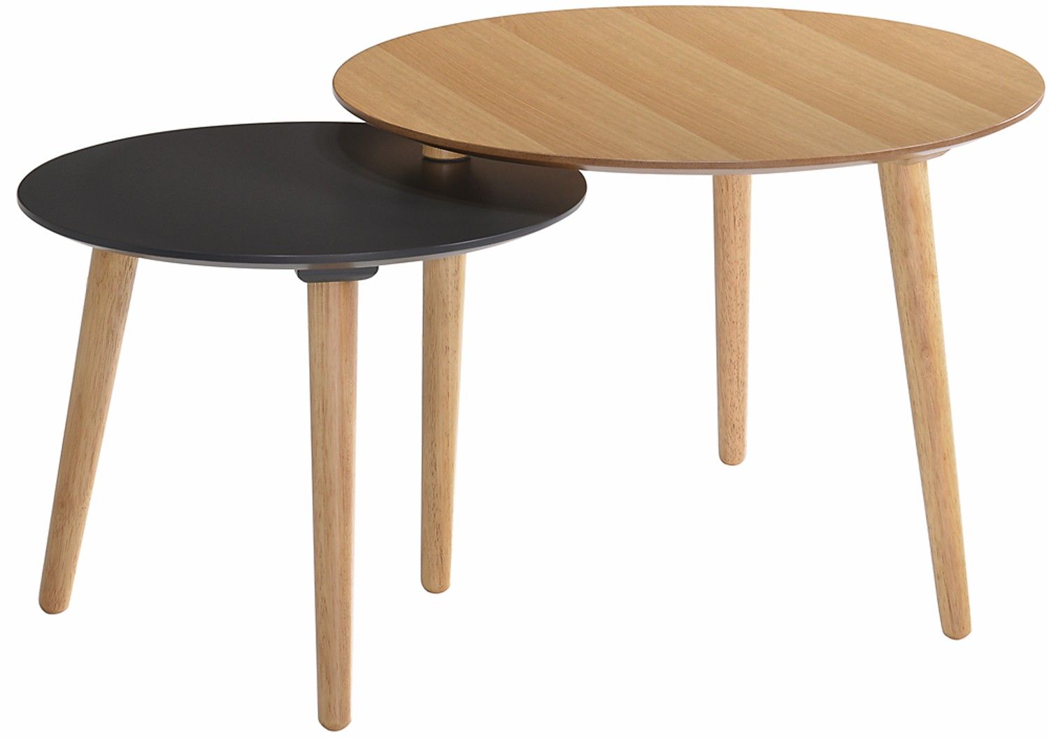Estila Moderný set okrúhlych príručných stolík Nordica Clara zo svetlo hnedého dreva s masívnymi dubovými nožičkami 64cm