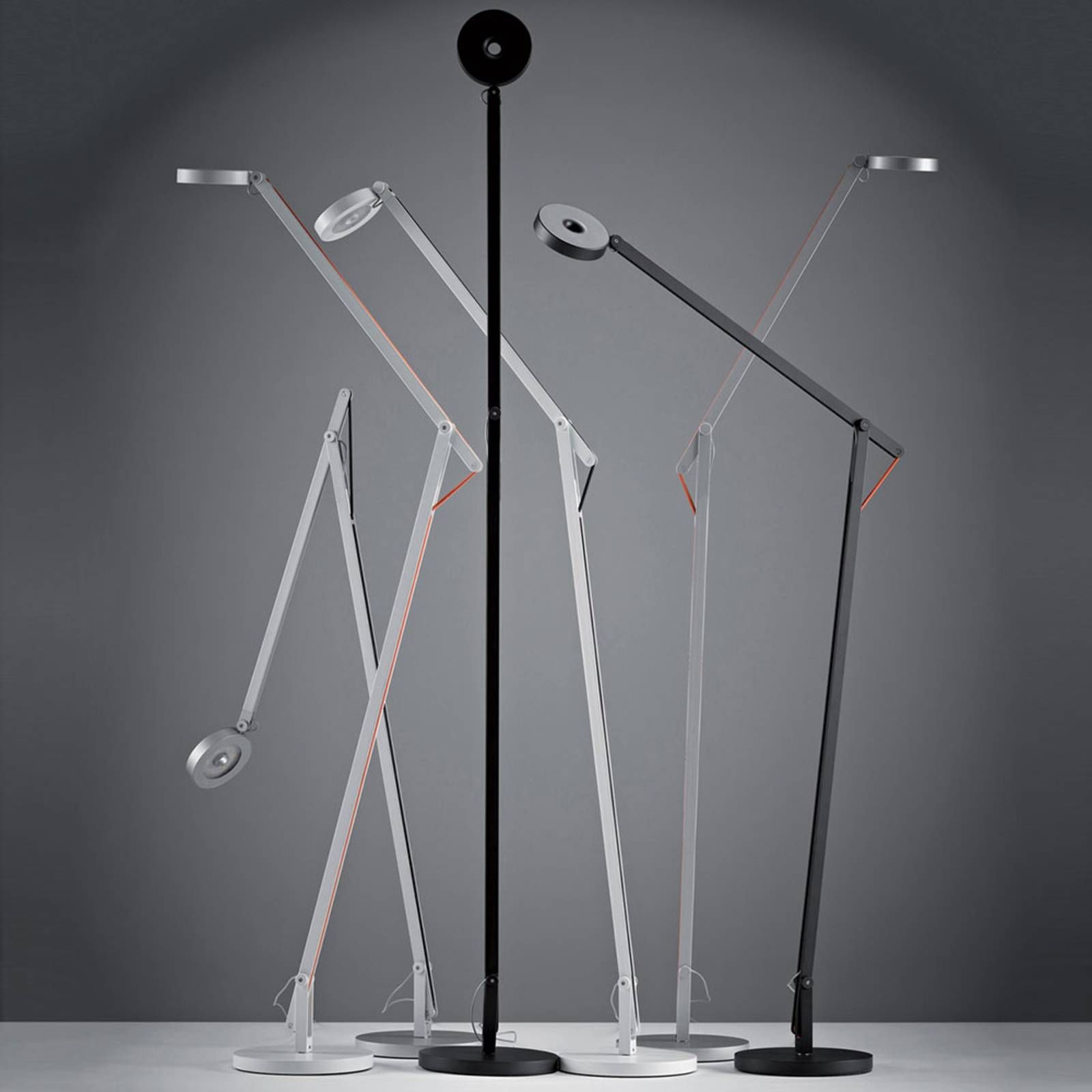 Rotaliana String F1 stojaca LED lampa Ag, čierna, Obývacia izba / jedáleň, hliník, polykarbonát, textil, 9W, K: 87cm