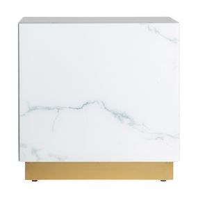 Estila Art-deco elegantný príručný stolík Moraira štvorcového tvaru s mramorovým vzorom a zlatou podstavou 60cm