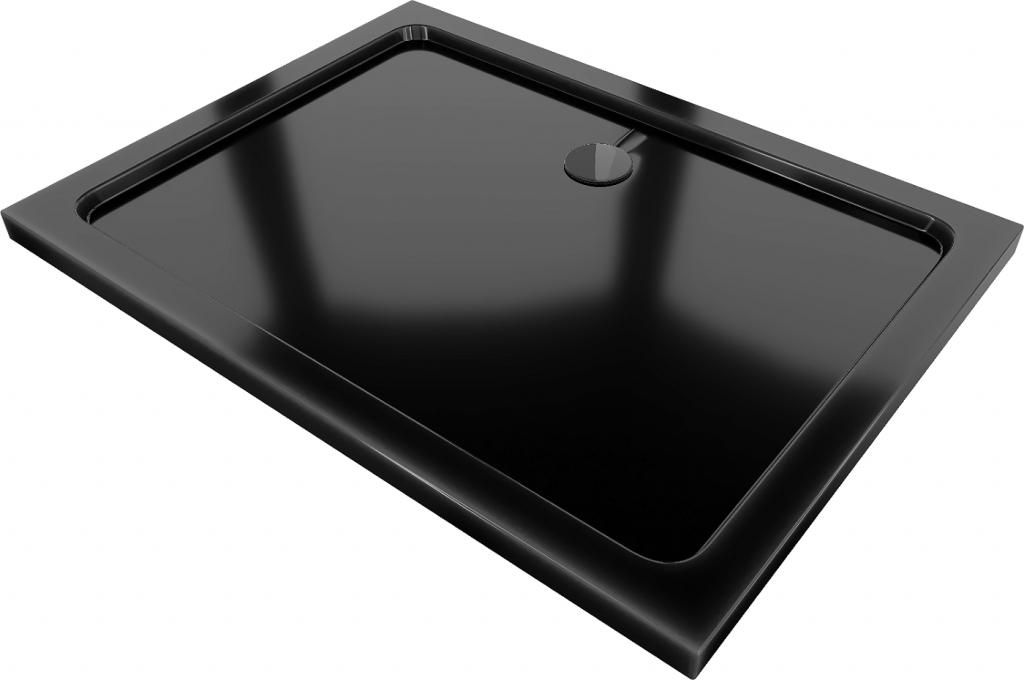 MEXEN/S - Flat sprchová vanička obdĺžniková slim 90 x 70 cm, čierna + čierny sifón 40707090B