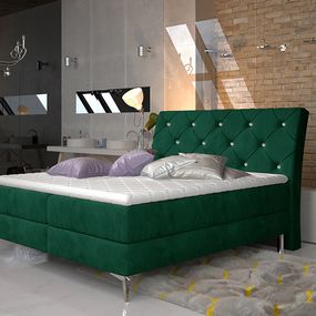 Čalúnená manželská posteľ s úložným priestorom Amika 180 - tmavozelená