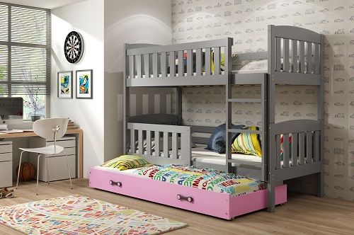 Poschodová posteľ s prístelkou KUBO 3 - 200x90cm Grafitová - Ružová
