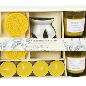 HOMESTYLING Aromalampa a vonné svíčky dárková sada 9 ks FRESH LEMON KO-CC5061530zlut