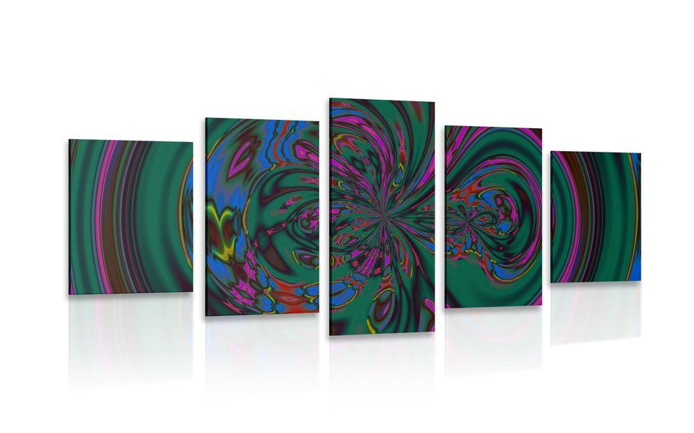 5-dielny obraz abstrakcia s prevládajúcou zelenou farbou - 200x100