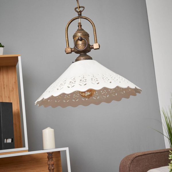Ceramiche Závesná lampa Pizzo s reťazou, 1-plameňová, Obývacia izba / jedáleň, keramika, kov, E27, 100W