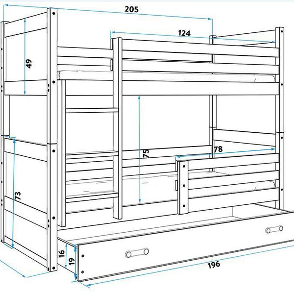 Poschodová posteľ RICO 2 - 200x90cm - Borovica - Zelený