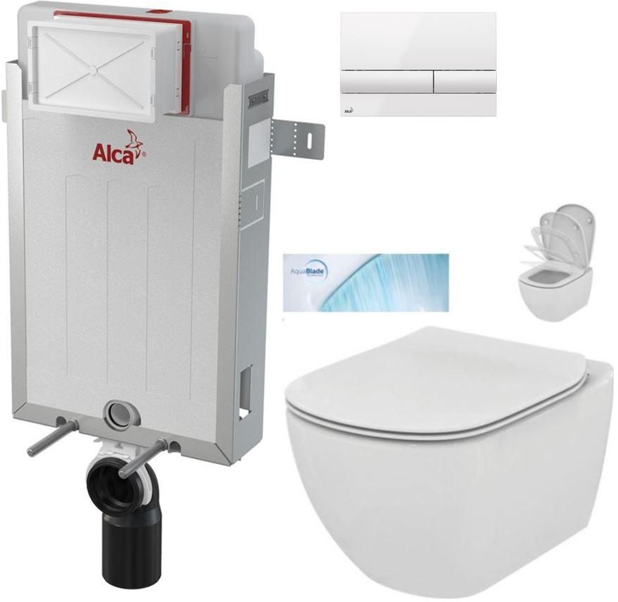 ALCADRAIN Renovmodul - predstenový inštalačný systém s bielym tlačidlom M1710 + WC Ideal Standard Tesi so sedadlom SoftClose, AquaBlade AM115/1000 M1710 TE1