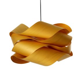 LZF LamPS Link závesná, kábel čierna Ø 46 cm žltá, Obývacia izba / jedáleň, drevená dyha, E27, 14W, K: 28cm