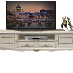 Estila Luxusný klasický TV stolík Clasica z dreveného masívu s vyrezávanou výzdobou a úložným priestorom na chippendale nožičkách 184cm
