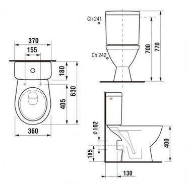 Jika Lyra plus - Kombinačný klozet, 630 mm x 360 mm x 770 mm, biely – s armatúrou Dual Flush, bočné napúšťanie H8263860002411