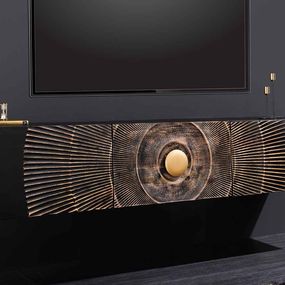 Dizajnový závesný TV stolík Venetia 160 cm čierno-zlatý