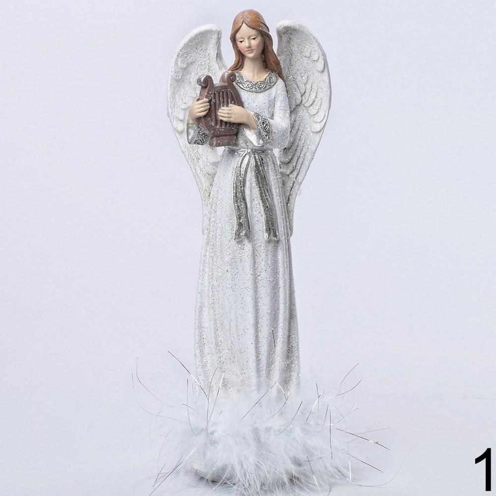 Anjel biely polyres s harfou 28,5cm 204832HA