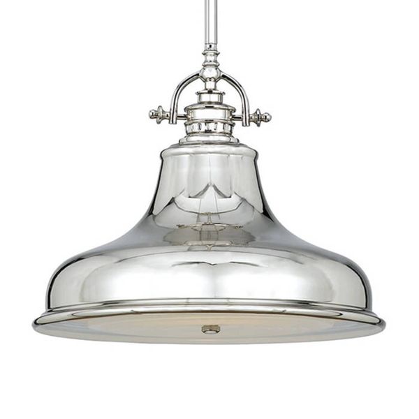 QUOIZEL Závesná lampa Emery 1-pl. striebro Ø 34, 3 cm, Obývacia izba / jedáleň, kov, E27, 100W, K: 29.2cm