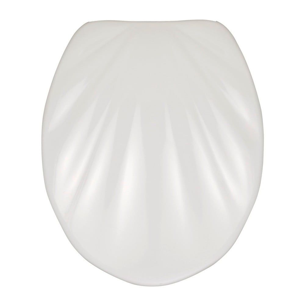 Biele WC sedadlo s jednoduchým zatváraním Wenko Premium Sea Shell, 45,5 × 38 cm