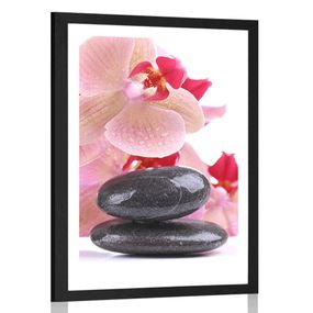 Plagát s paspartou SPA kamene a orchidea - 30x45 black