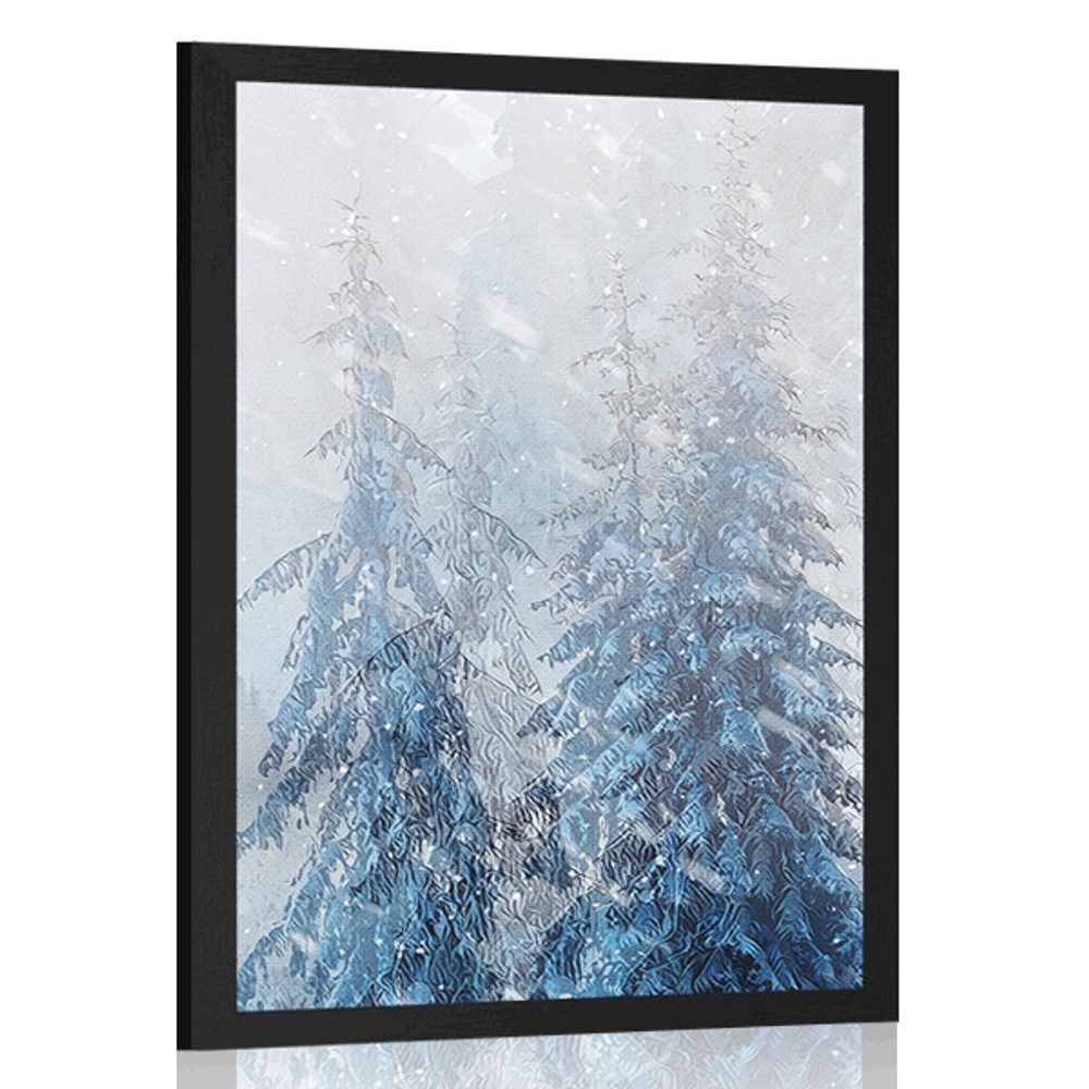 Plagát zasnežená krajina - 30x45 black