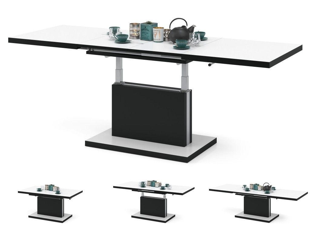 Mazzoni ASTON Bílý/Černý - MODERNÍ ROZKLÁDACÍ STOLEK SE ZVEDACÍ DESKOU