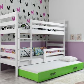 Poschodová posteľ s prístelkou - ERIK 3 - 190x80cm Biely - Zelený