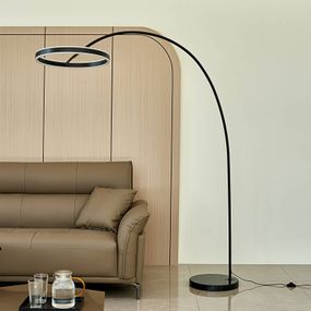 Lucande Yekta oblúková LED lampa, stepdim, čierna, Obývacia izba / jedáleň, železo, akryl, 31W, K: 182.5cm