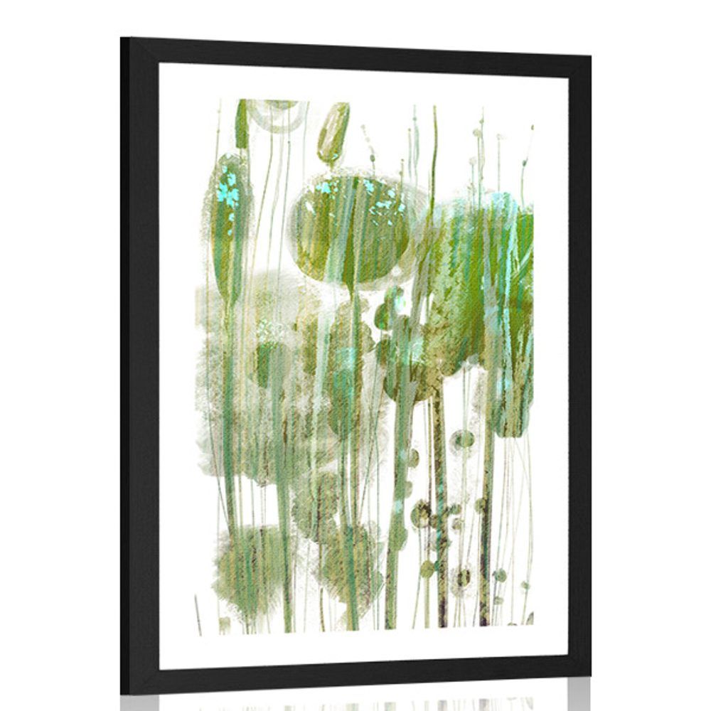 Plagát s paspartou zelená abstrakcia stromov - 60x90 black