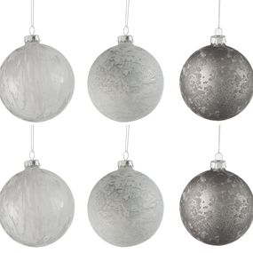 Sada bielo šedivo strieborných vianočných gulí (6ks) - 8 * 8 * 8 cm