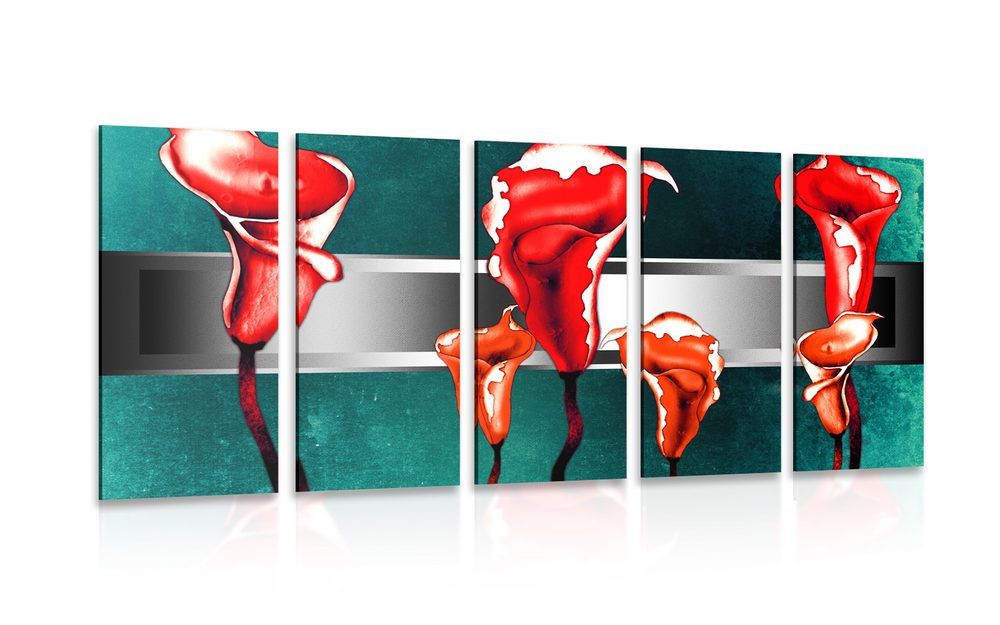 5-dielny obraz abstraktné červené kaly