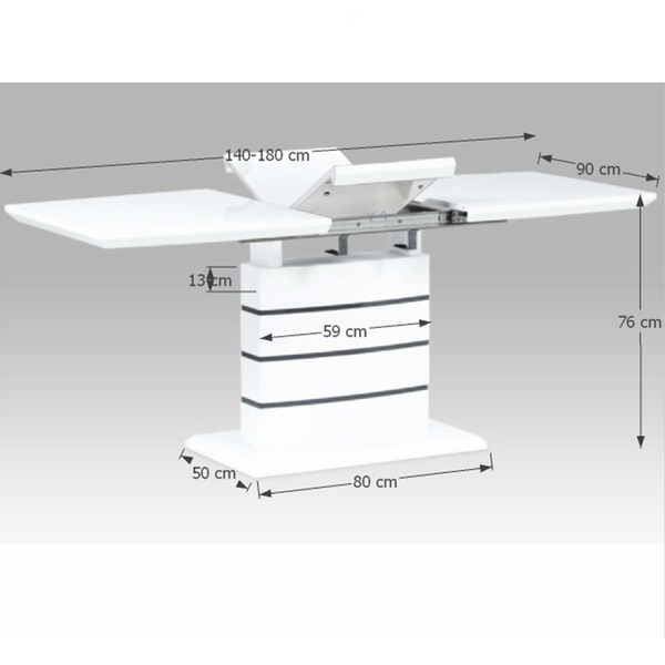 Jedálenský rozkladací stôl, biela s vysokým leskom HG, 140-180x90 cm, MEDAN
