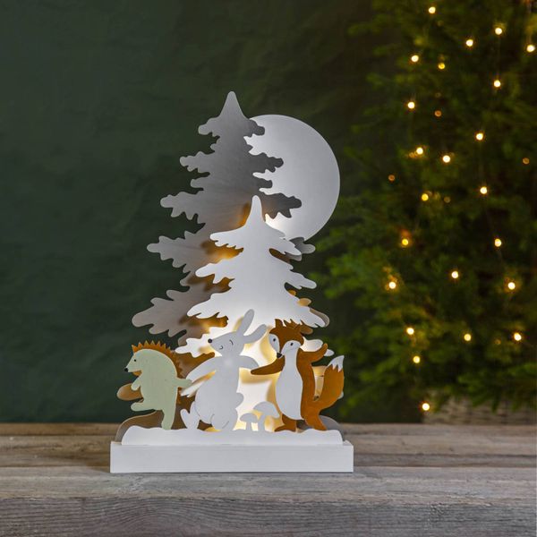 STAR TRADING Dekoračná LED lampa Forest Friends zajac líška jež, drevo, 0.03W, P: 28 cm, L: 6 cm, K: 44cm