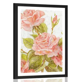 Plagát s paspartou vintage kytica ruží