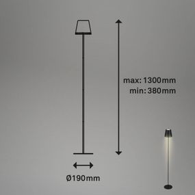 Briloner Stojacia LED lampa na batérie Kiki, 2 700K, čierna, kov, 3.5W, K: 130cm