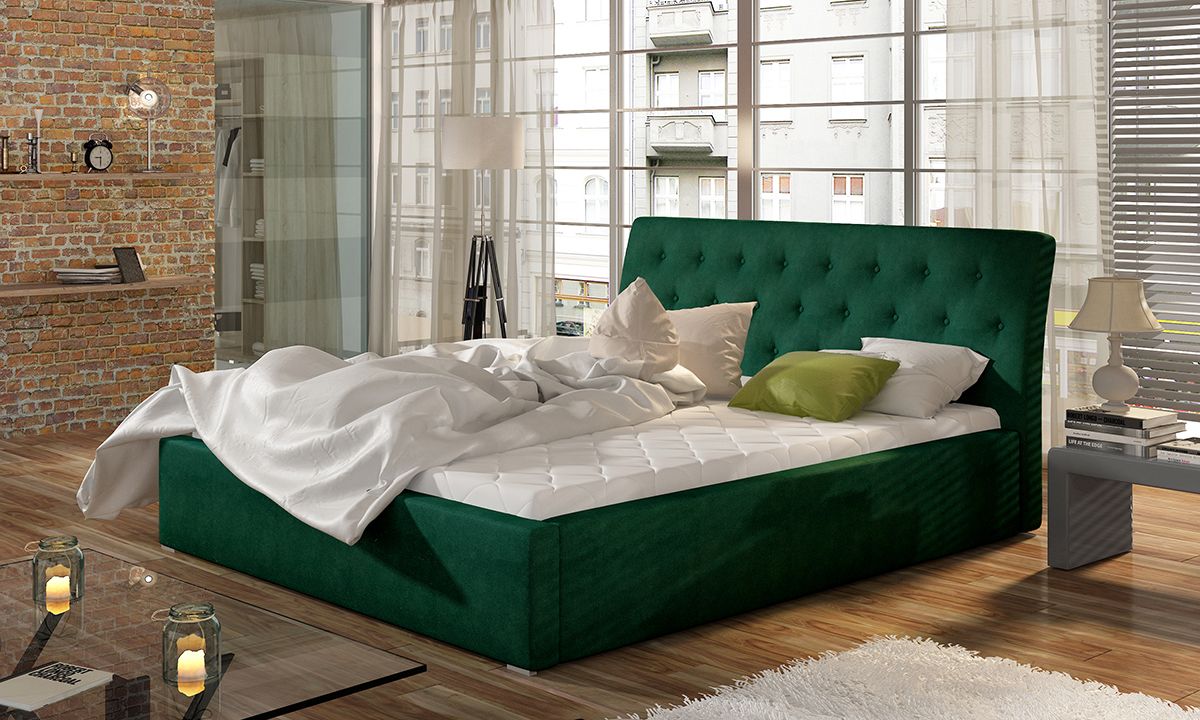 Čalúnená manželská posteľ s roštom Monzo 160 - tmavozelená