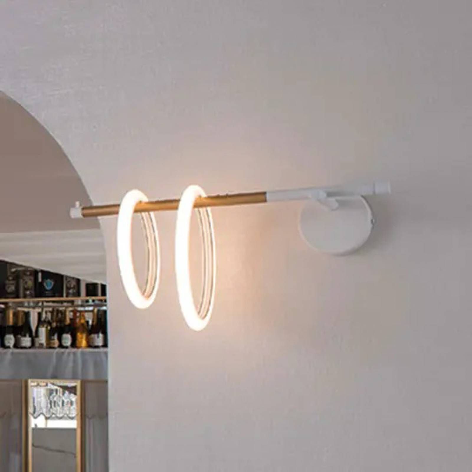 Marchetti Nástenné LED svetlo Ulaop, 2 kruhy, vľavo, čierne, Obývacia izba / jedáleň, kov, plexisklo, L: 50 cm